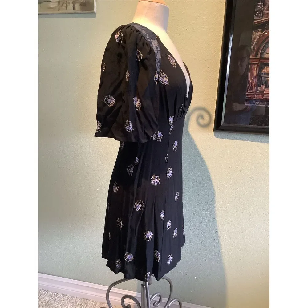 Free People Size 6 Mockingbird Black Clove Floral Mini Dress $128 New - Picture 4 of 9